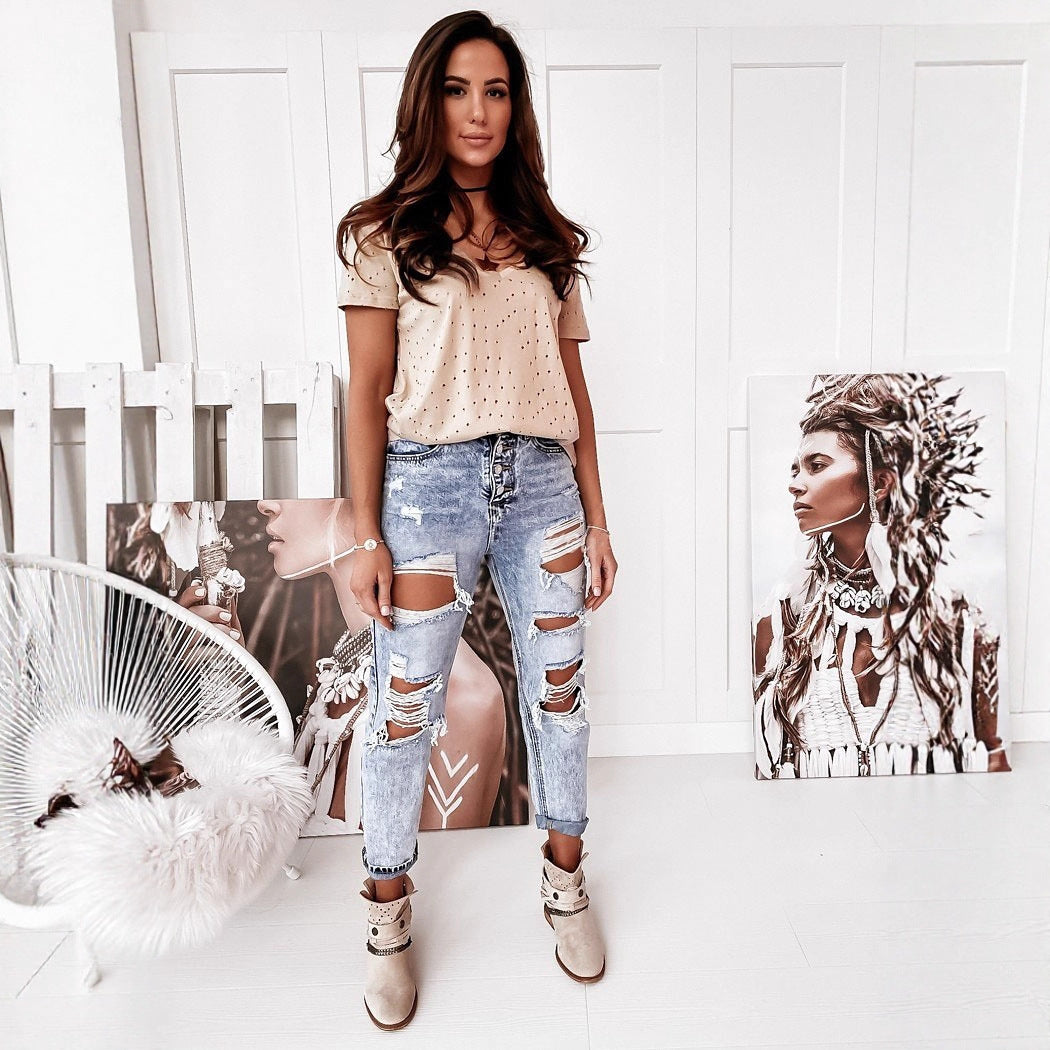 Damen Ripped Mom-Jeans mit hohem Bund und lässigem Schnitt