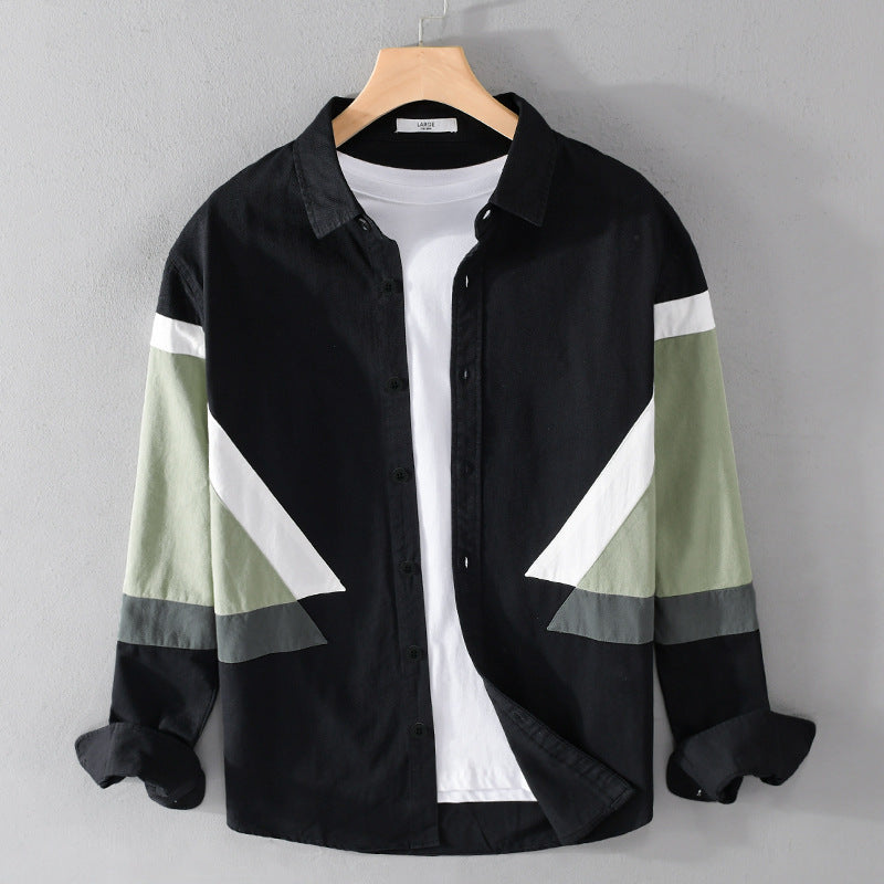 Herren Colorblock-Hemd aus Baumwollmix mit langen Ärmeln und kontrastierenden Paneelen Shop Nory
