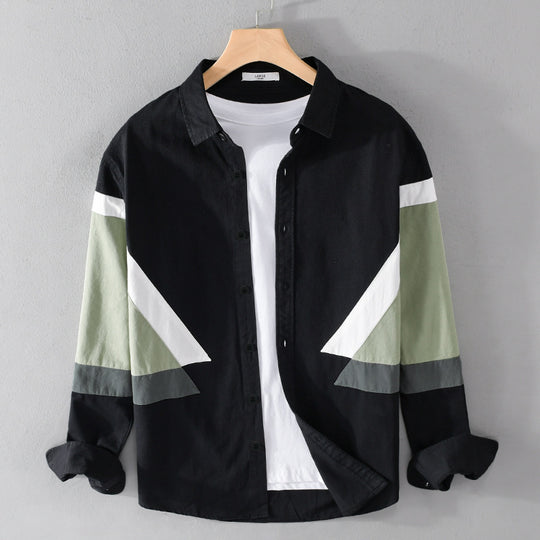 Herren Colorblock-Hemd aus Baumwollmix mit langen Ärmeln und kontrastierenden Paneelen Shop Nory