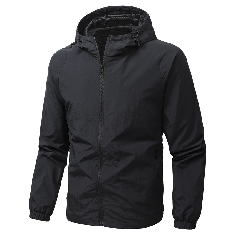 Herren Leichte Kapuzen-Windjacke mit Mesh‑Futter, durchgehendem Reißverschluss & elastischen Bündchen Shop Nory