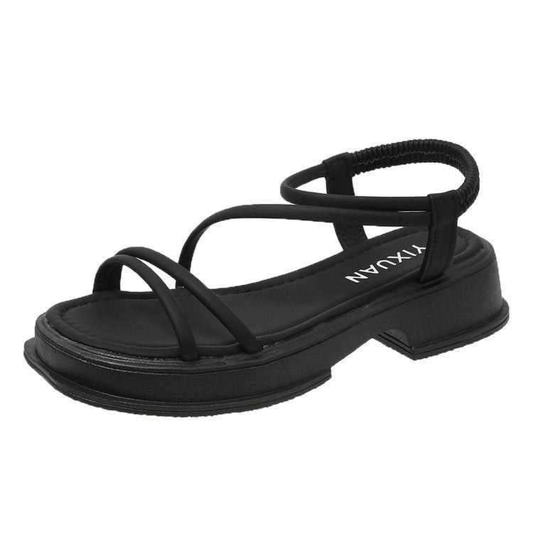 Damen modische Flachsandalen mit elastischen Riemen und rutschfester Sohle
