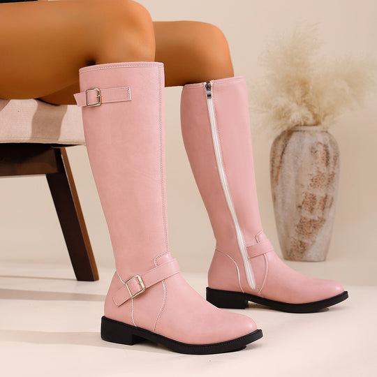 Damen Kniehohe Western‑Stiefel mit Denim‑Schaft und verstellbaren Schnallenriemen Shop Nory