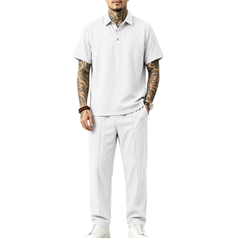 Herren Leichtes Leinenoptik-Loungewear-Set mit Polokragen und Bundfalten Shop Nory