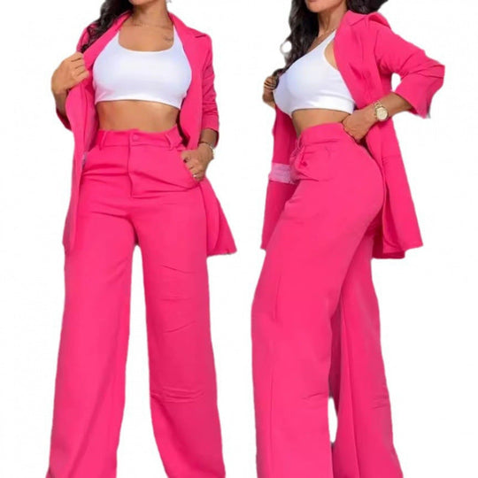 Damen Elegantes Zweiteiler-Set mit weitem Hosenbein und tailliertem Blazer