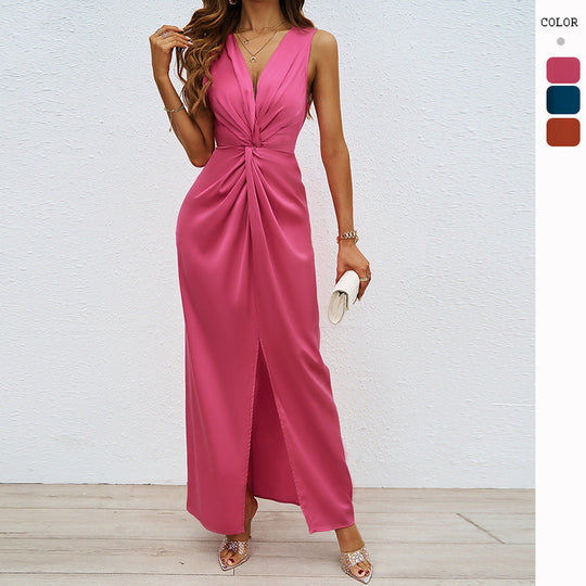 Damen Elegantes Abendkleid mit tiefem V-Ausschnitt und raffinierten Drapierungen