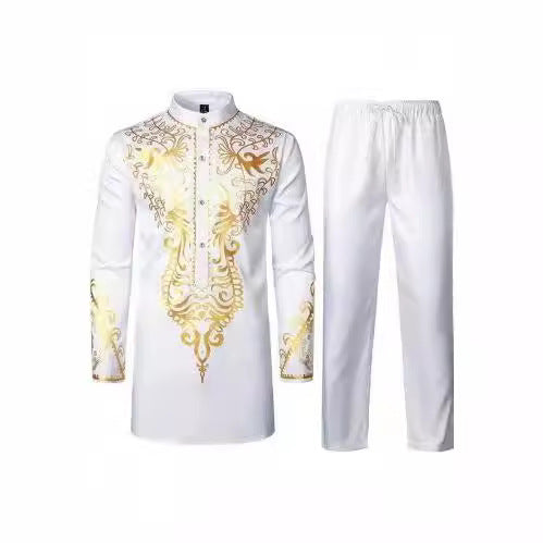 Herren elegantes Set mit kunstvoller Stickerei und bequemen Hosen Shopnory