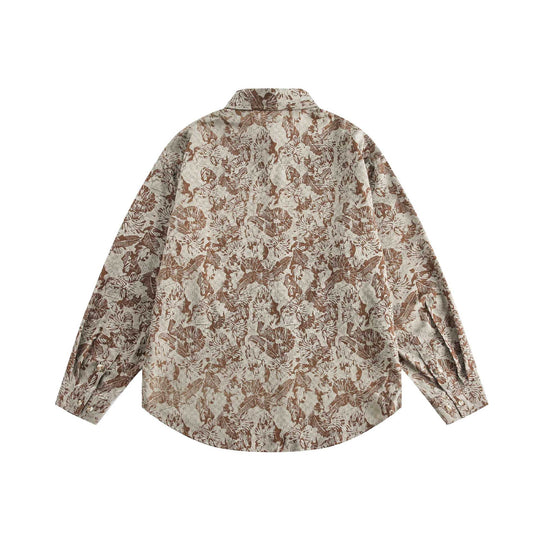 Unisex Oversize Hemd im Leinenstil mit Allover‑Floralmuster und abgerundetem Saum Shop Nory