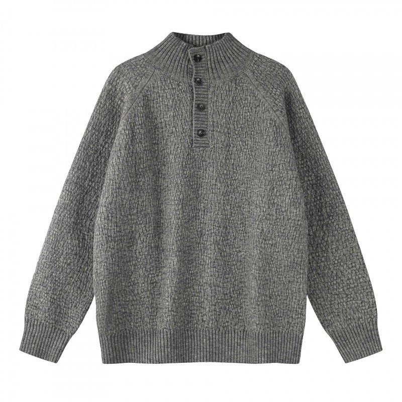 Unisex Strukturierter Halbzip-Strickpullover mit Henley-Knopfleiste und Raglanärmeln Shop Nory