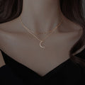 Damen elegante Halskette mit Doppelstrang und Mondanhänger Shop Nory