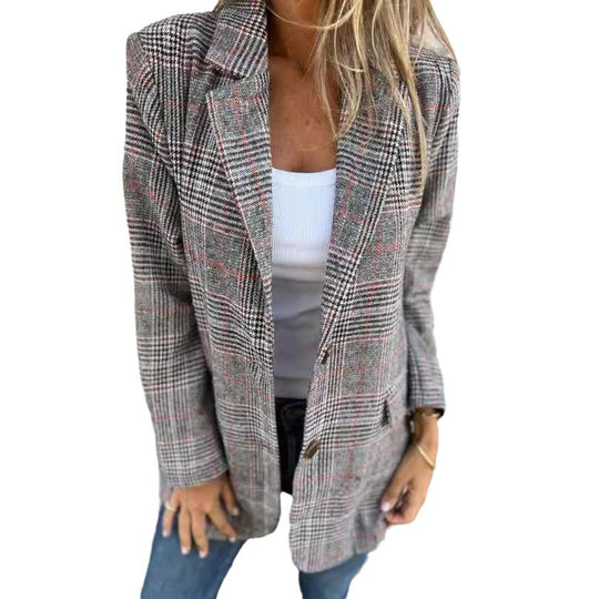Damen nan oversized Karoblazer mit Reverskragen und aufgesetzten Taschen Shop Nory