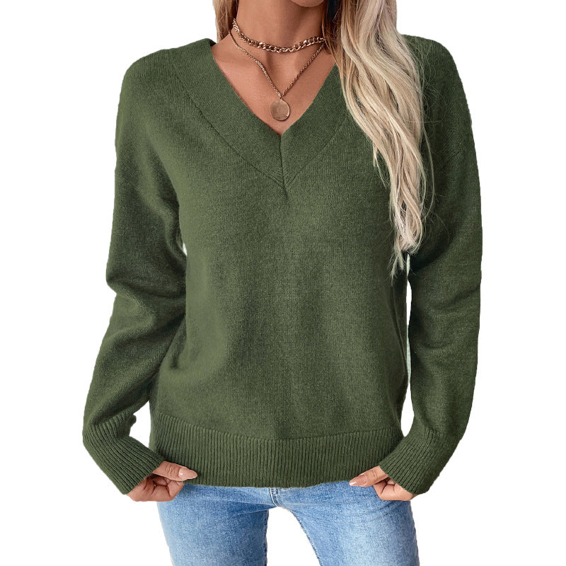 Damen Oversize V-Ausschnitt-Pullover aus leichter Wollmischung mit gerippten Bündchen Shop Nory