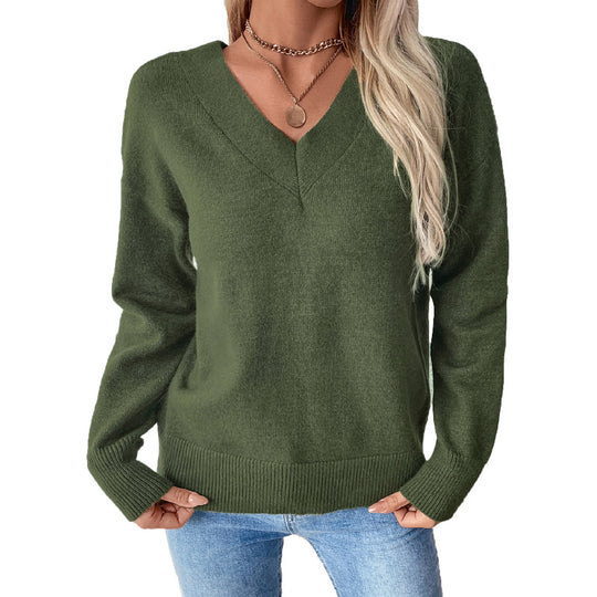 Damen Oversize V-Ausschnitt-Pullover aus leichter Wollmischung mit gerippten Bündchen Shop Nory