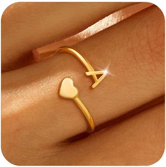 Damen Ring mit personalisiertem Herz- und Buchstabenanhänger Shop Nory