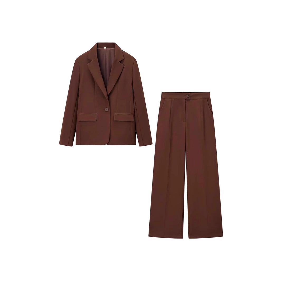 Damen elegantes Anzug-Set mit tailliertem Blazer und weit geschnittenen Hosen