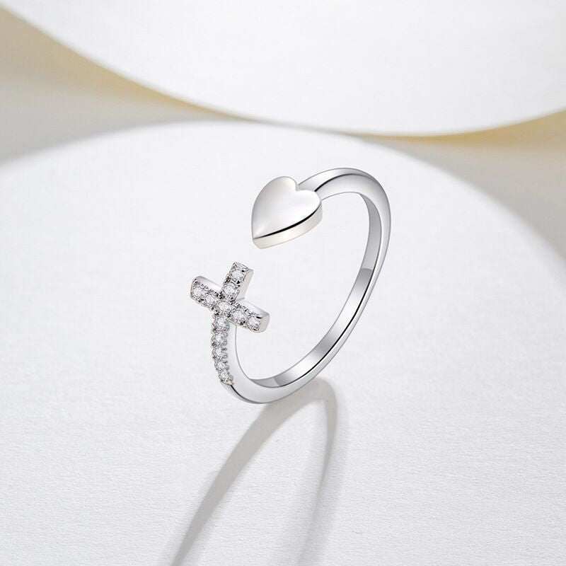 Damen Offener Ring mit Herz- und Kreuzdesign Shop Nory