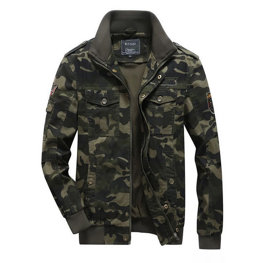 Herren Camo-Utility-Bomberjacke mit Stehkragen, Mehrfach-Taschen und Rippbündchen Shop Nory
