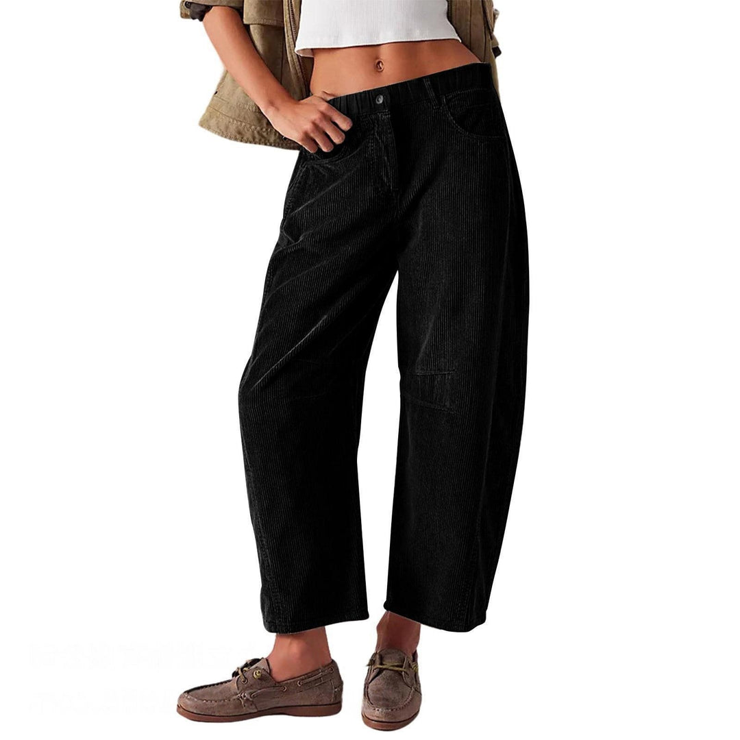 Damen Weite Cordhose mit hoher Taille, Cropped-Bein und Eingriffstaschen Shop Nory