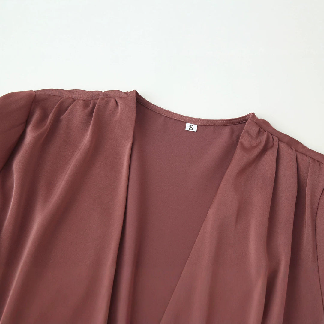 Damen Wickelbluse mit drapiertem V‑Ausschnitt und Taillengürtel Shop Nory