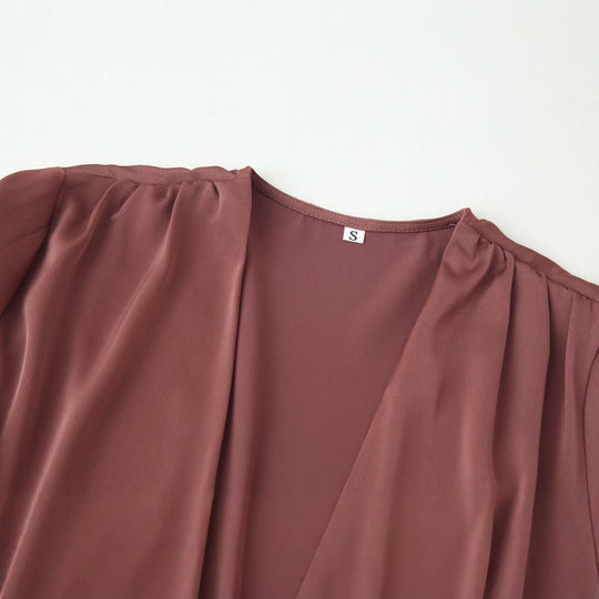 Damen Wickelbluse mit drapiertem V‑Ausschnitt und Taillengürtel Shop Nory
