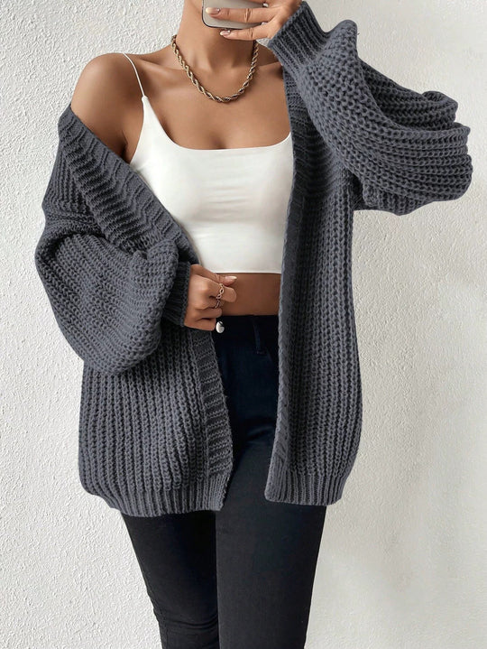 Damen nan Oversize-Strickcardigan mit grobem Waffelstrick, offener Front und voluminösen Ballonärmeln Shop Nory