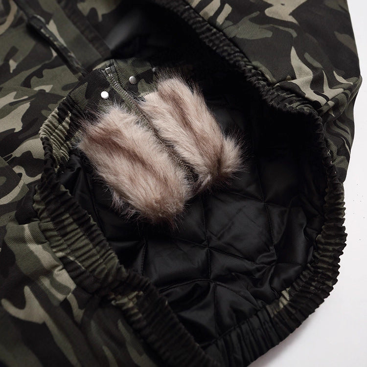 Unisex Wattierte Kapuzenjacke im Camouflagemuster mit Teddyfutter und elastischem Saum Shop Nory