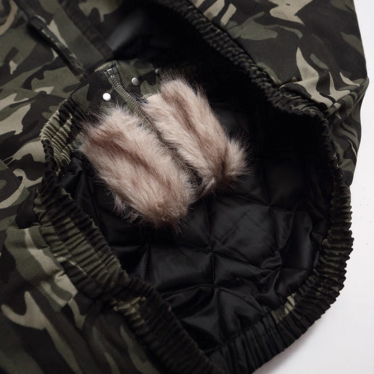 Unisex Wattierte Kapuzenjacke im Camouflagemuster mit Teddyfutter und elastischem Saum Shop Nory