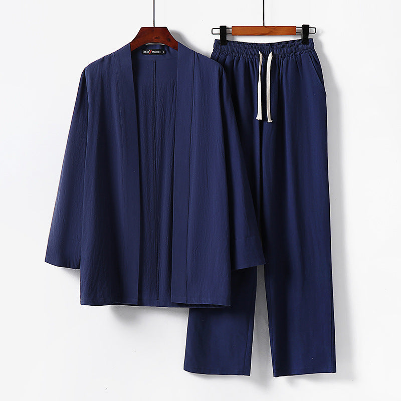 Herren Lockeres Kimono-Loungewear-Set aus leichter Baumwollmischung mit elastischer Kordelhose Shop Nory