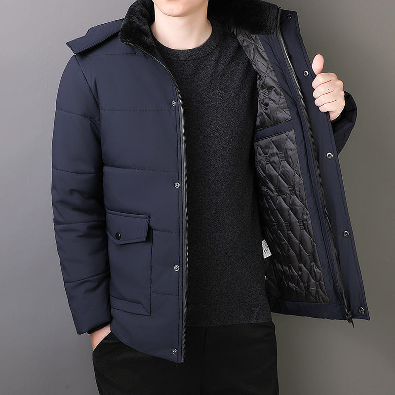 Herren Kurz geschnittene gesteppte Thermo-Steppjacke mit gesteppter Innenfütterung und Kunstfellkragen Shop Nory