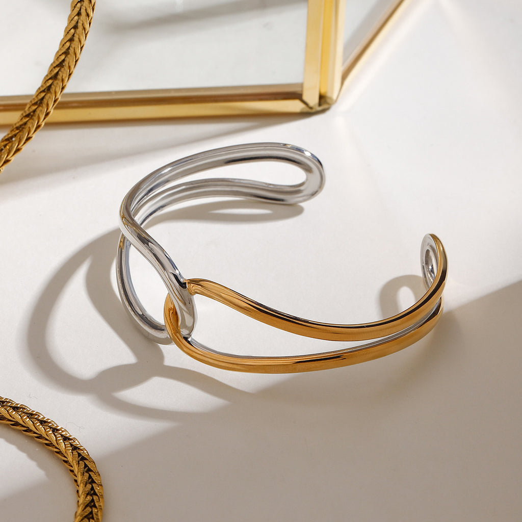 Damen Offenes Armband mit modernem Wickeldesign aus hypoallergenem Edelstahl Shop Nory