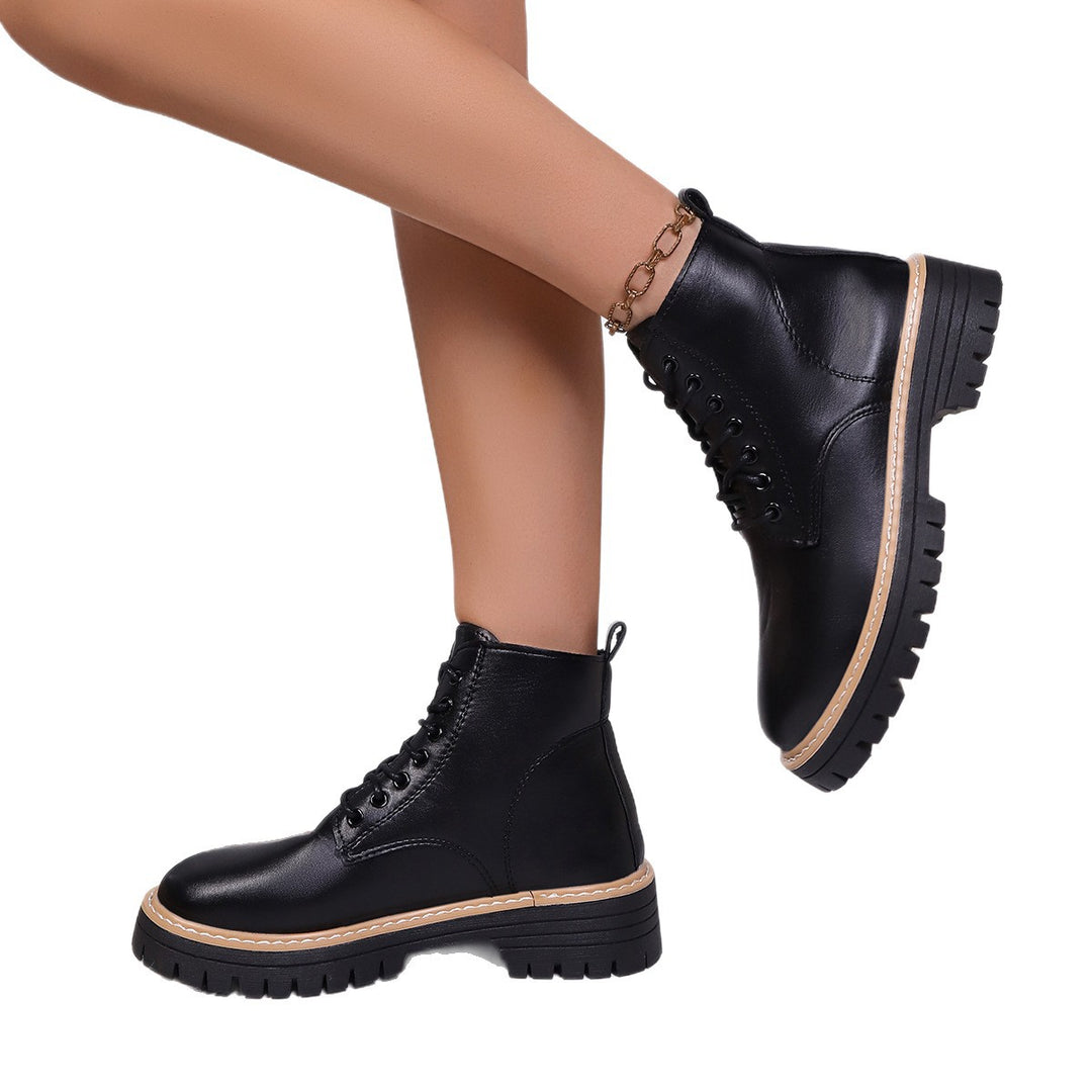 Damen Schnür-Boots mit profilierter Gummisohle und kontrastierender Ziernaht Shop Nory