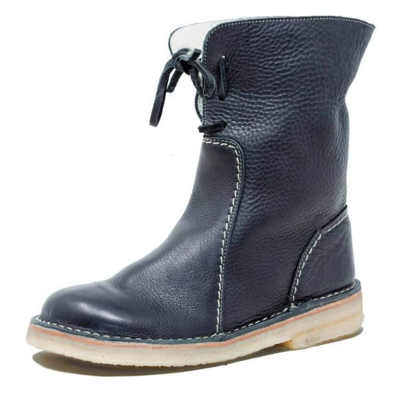 Damen Lederstiefel mit komfortablem Innenfutter und modischem Riemen Shopnory