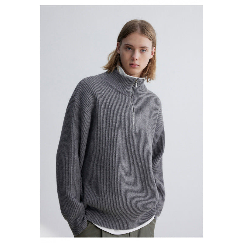 Herren Oversized-Rippenstrick Halbzip-Pullover mit Stehkragen Shop Nory