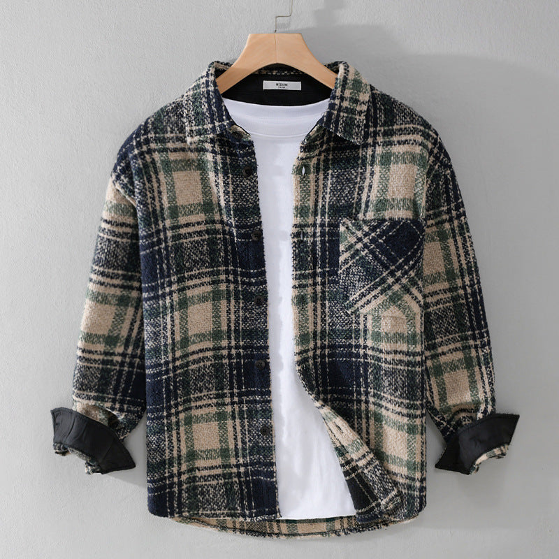 Herren Karierter Overshirt aus Teddyfleece mit aufgesetzter Brusttasche und verdeckter Knopfleiste Shop Nory