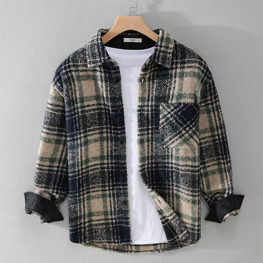 Herren Karierter Overshirt aus Teddyfleece mit aufgesetzter Brusttasche und verdeckter Knopfleiste Shop Nory