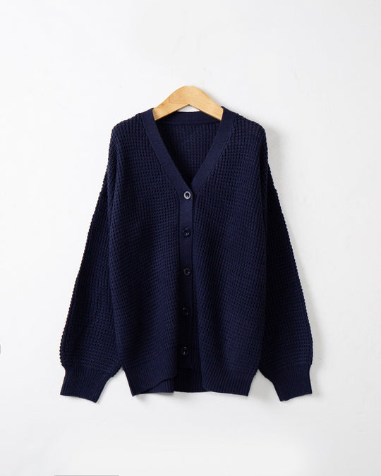 Damen Waffelstruktur-Cardigan mit tiefem V-Ausschnitt und kastigem Oversize-Schnitt Shop Nory