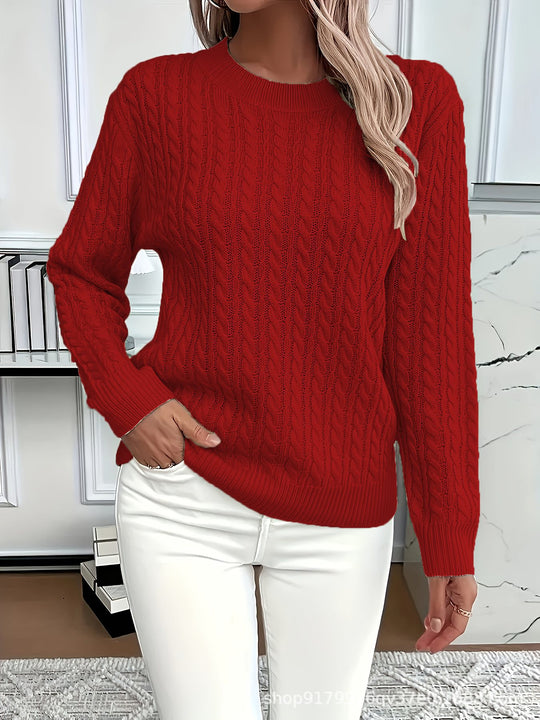 Damen Feinstrick-Pullover mit Zopfmuster und Rundhalsausschnitt Shop Nory