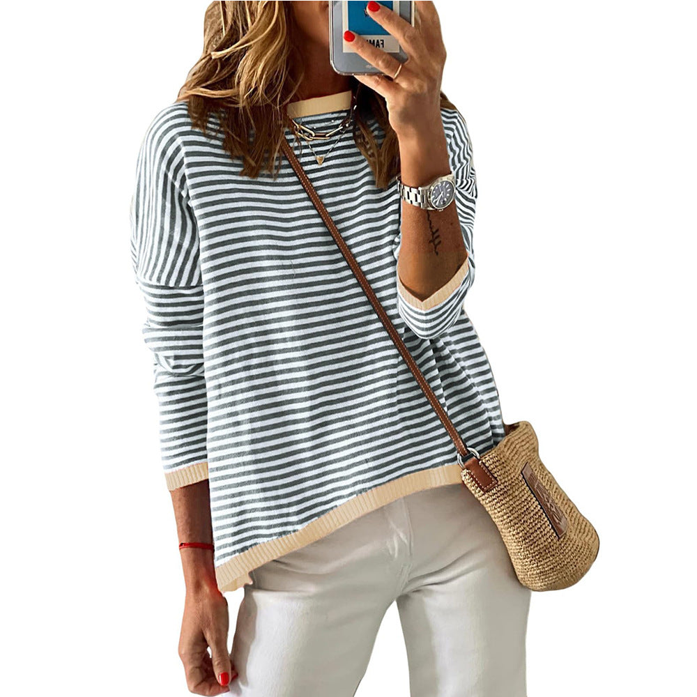 Damen Lässiger Gestreifter Pullover Shopnory