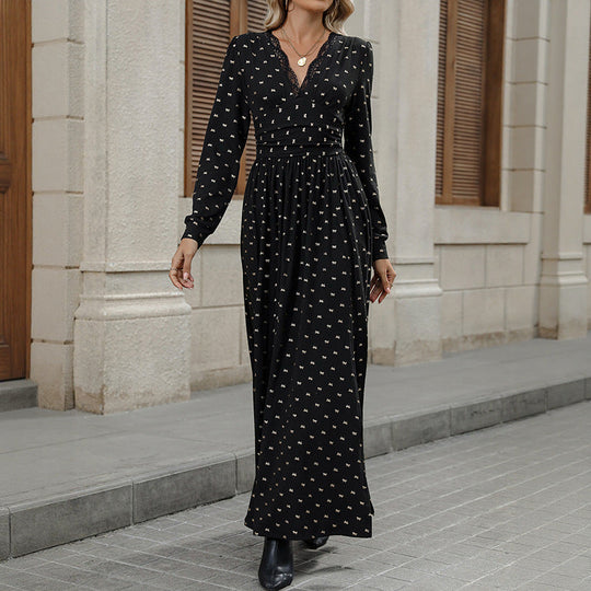 Damen Fließendes Maxikleid mit V‑Ausschnitt, Spitzenbesatz und taillierter Wickeloptik Shop Nory
