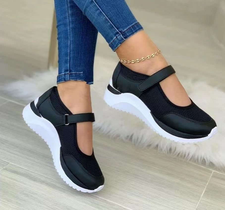 Damen Atmungsaktive Mary-Jane Sneaker mit Klettverschluss und Keilsohle Shop Nory