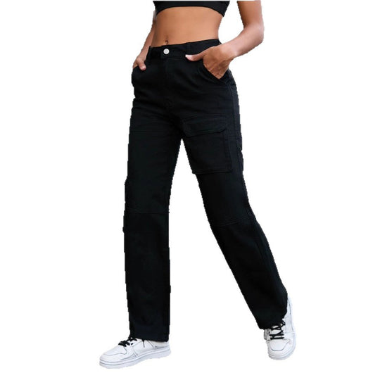 Damen Hochtaillierte utilitaristische Cargo-Hose mit geradem Bein und Mehrfachtaschen Shop Nory