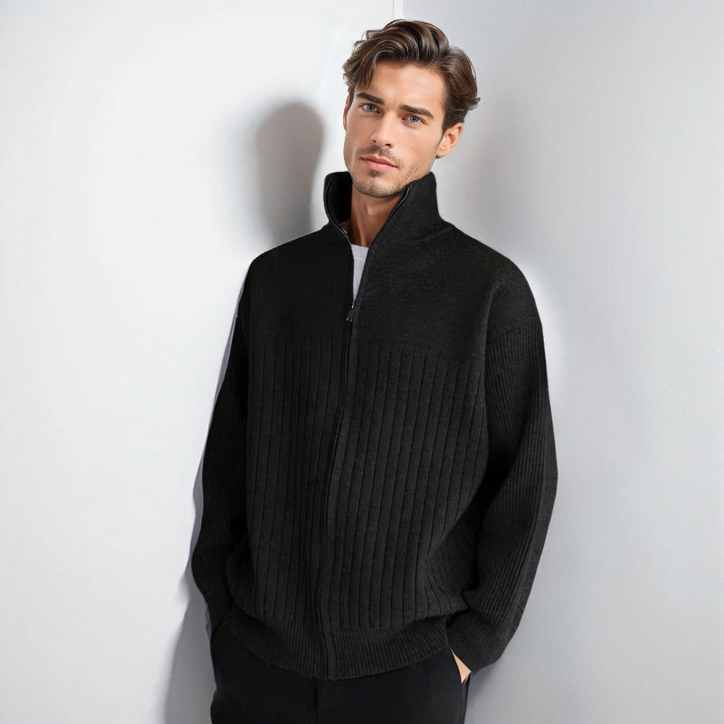 Herren Halbzip-Strickpullover mit hohem Stehkragen und breitem Rippenmuster Shop Nory