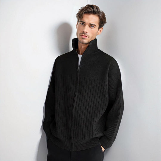 Herren Halbzip-Strickpullover mit hohem Stehkragen und breitem Rippenmuster Shop Nory