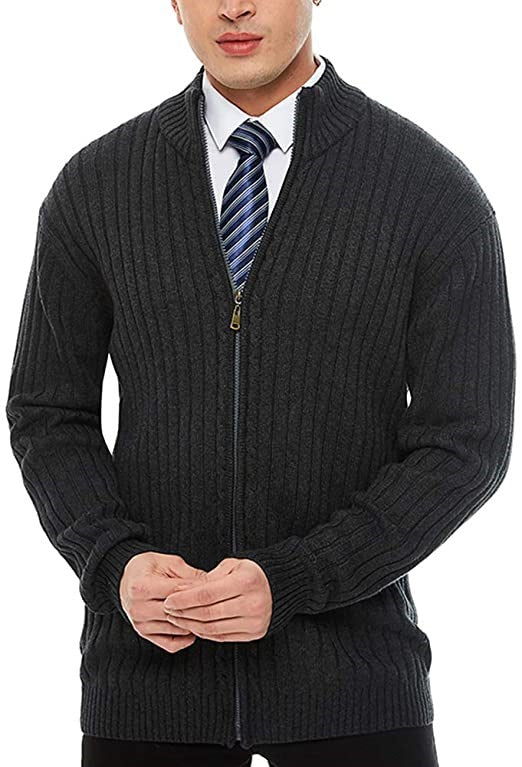 Herren Feinstrick-Cardigan mit durchgehendem Reißverschluss, Stehkragen und markanter Rippenstruktur Shop Nory
