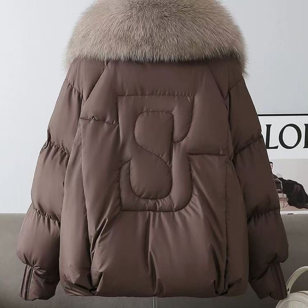 Damen nan kurze wattierte Steppjacke mit voluminösem Kunstfellkragen und Taillenzug Shop Nory