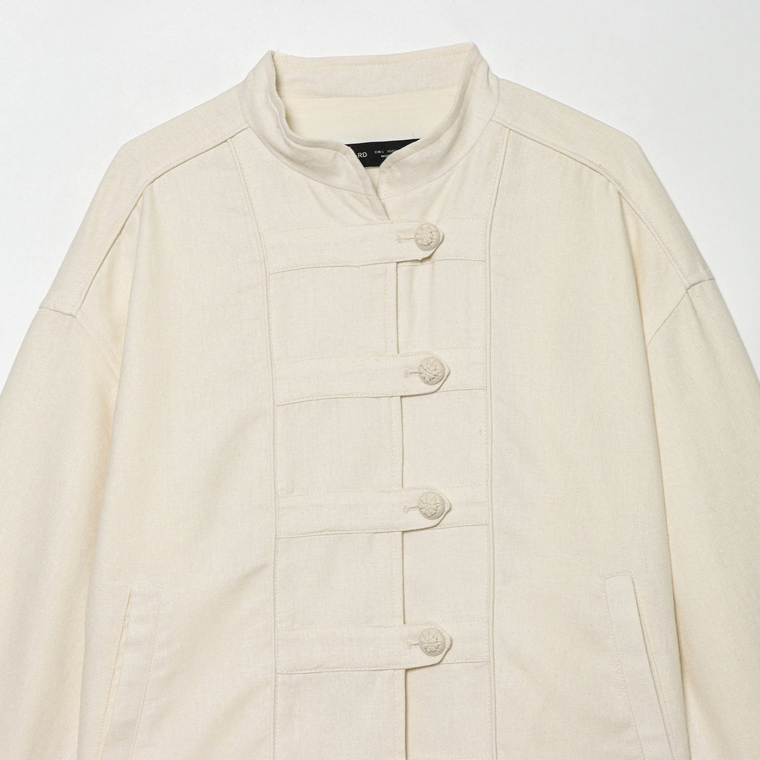 Damen Cropped Jacke mit Stehkragen und dekorativen Knotenknöpfen Shop Nory