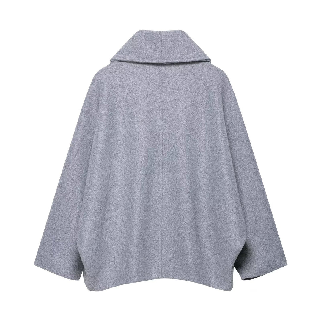 Damen Boxy-Wollmix-Cape-Mantel mit weitem Schalkragen und doppelter Knopfleiste Shop Nory
