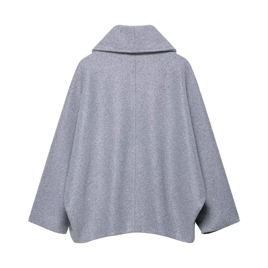 Damen Boxy-Wollmix-Cape-Mantel mit weitem Schalkragen und doppelter Knopfleiste Shop Nory
