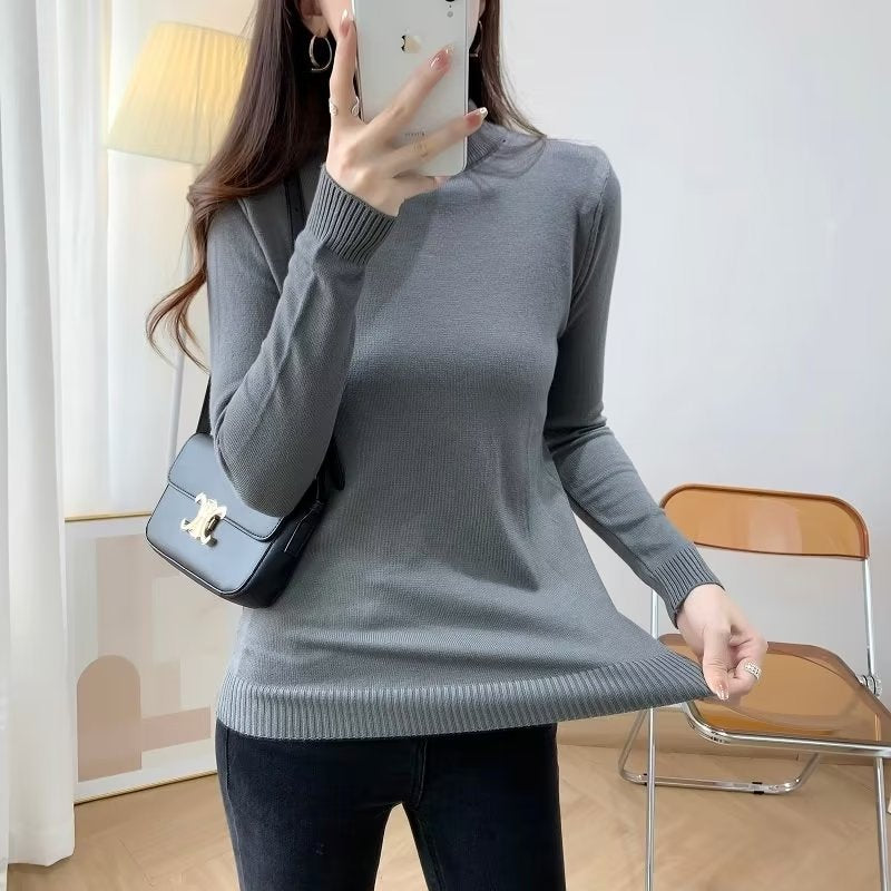 Damen Feiner Langarm-Feinstrickpullover mit schmalem Stehkragen und gerippten Bündchen Shop Nory