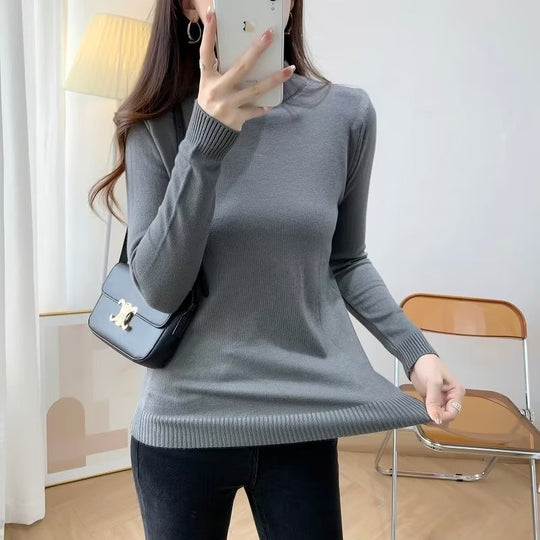 Damen Feiner Langarm-Feinstrickpullover mit schmalem Stehkragen und gerippten Bündchen Shop Nory
