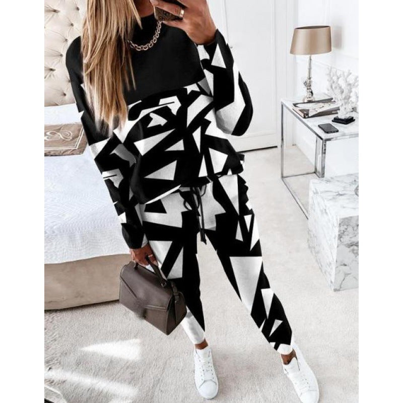 Damen trendy Sweatanzug mit grafischem Muster